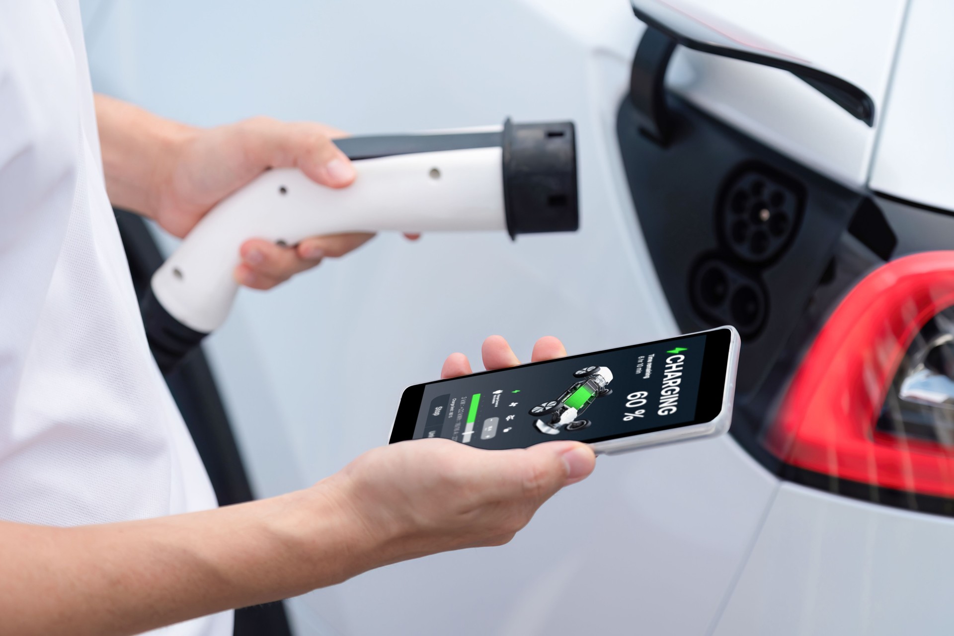 Ev car battery status display on smartphone application. Perpetual
